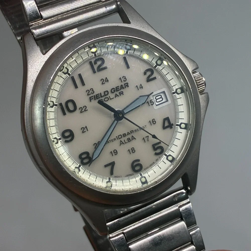 Vintage Seiko Alba Field Gear Solar V145-0B30 Military Men Watch- Working!